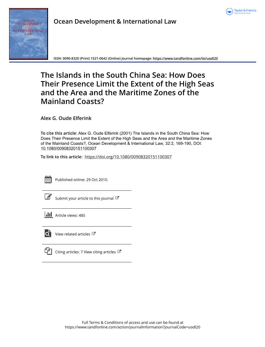 The Islands in the South China Sea: How Does Their Presence Limit the Extent of the High Seas and the Area and the Maritime Zones of the Mainland Coasts?