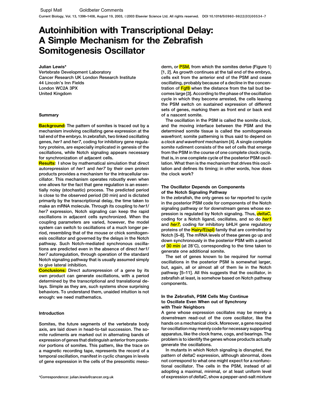 A Simple Mechanism for the Zebrafish Somitogenesis Oscillator