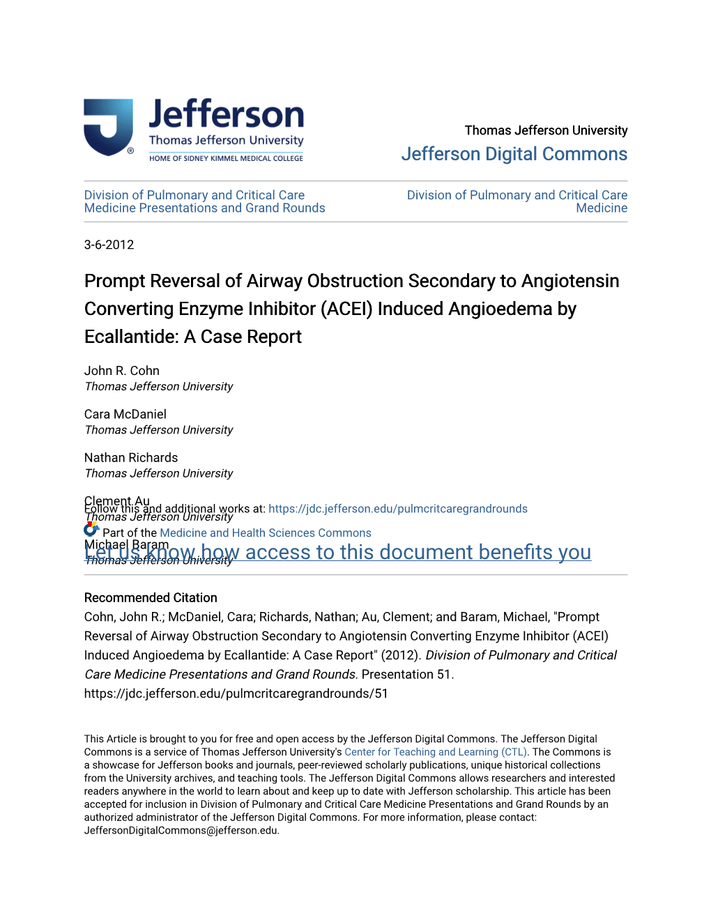 (ACEI) Induced Angioedema by Ecallantide: a Case Report