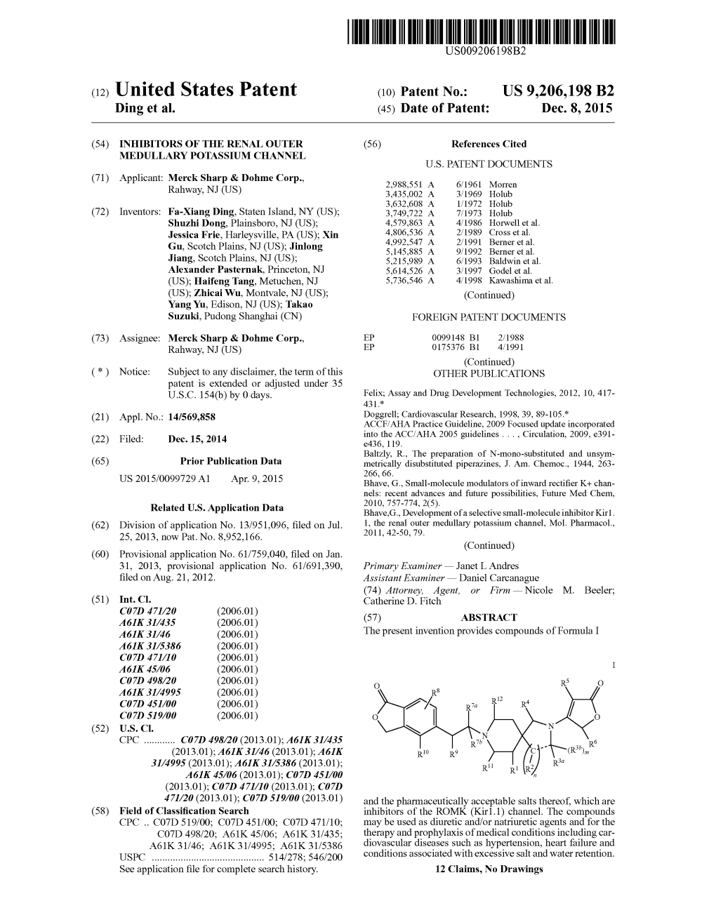 (12) United States Patent (10) Patent No.: US 9,206,198 B2 Ding Et Al