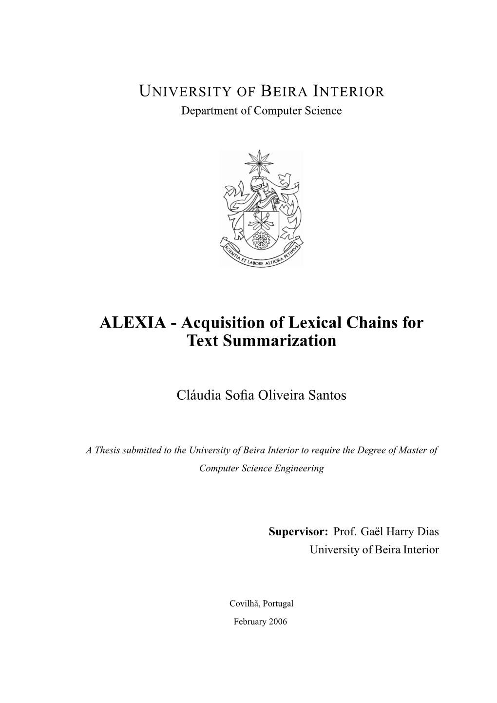 ALEXIA - Acquisition of Lexical Chains for Text Summarization