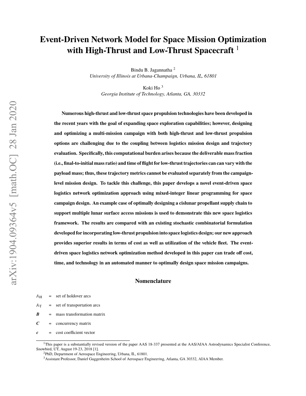 Event-Driven Network Model for Space Mission Optimization with High-Thrust and Low-Thrust Spacecraft 1