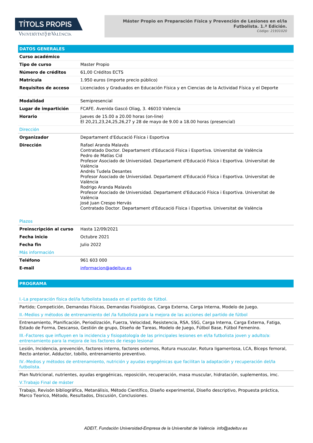 DATOS GENERALES Curso Académico Tipo De Curso