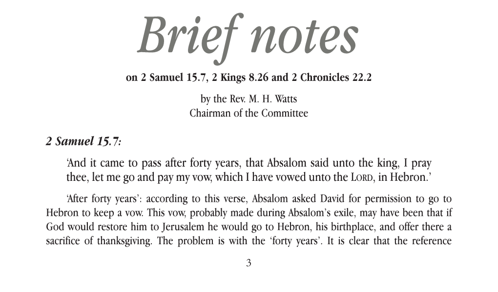 Brief Notes 2 Samuel, 2 Kings and 2 Chronicles