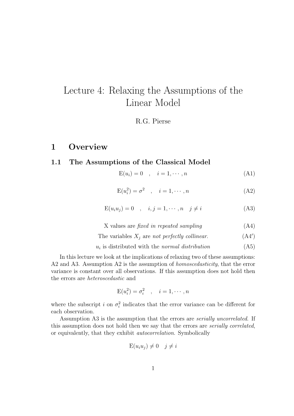 Lecture 4: Relaxing the Assumptions of the Linear Model