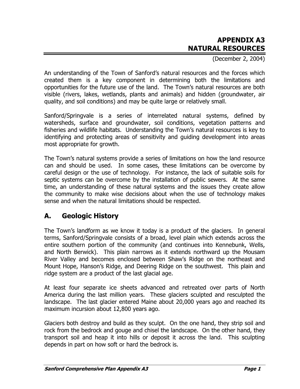 APPENDIX A3 NATURAL RESOURCES (December 2, 2004)