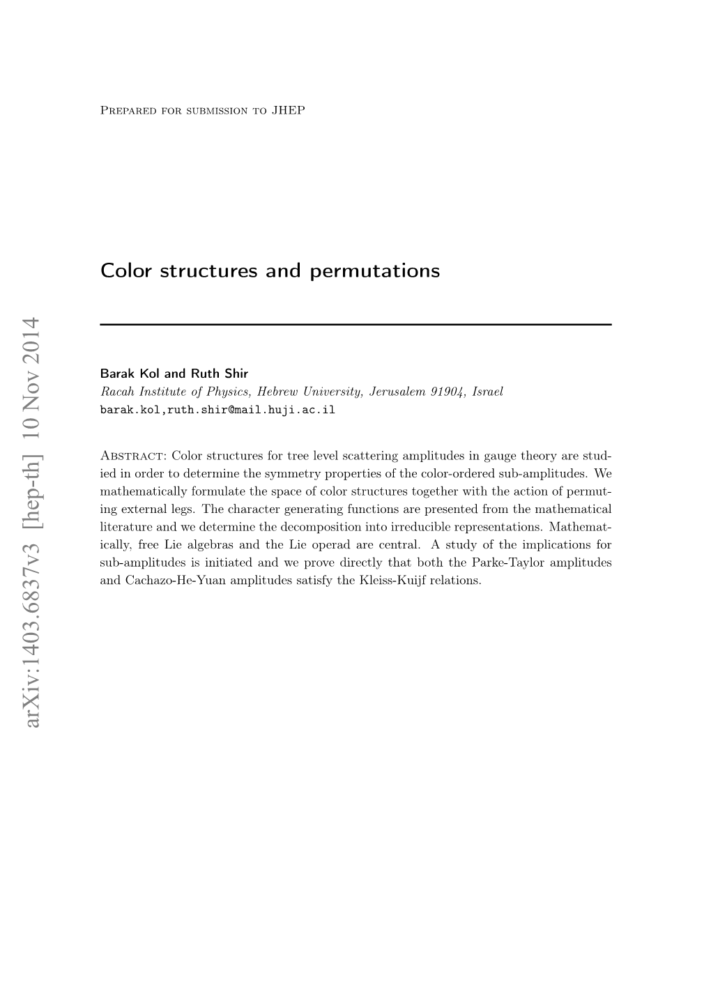 Color Structures and Permutations