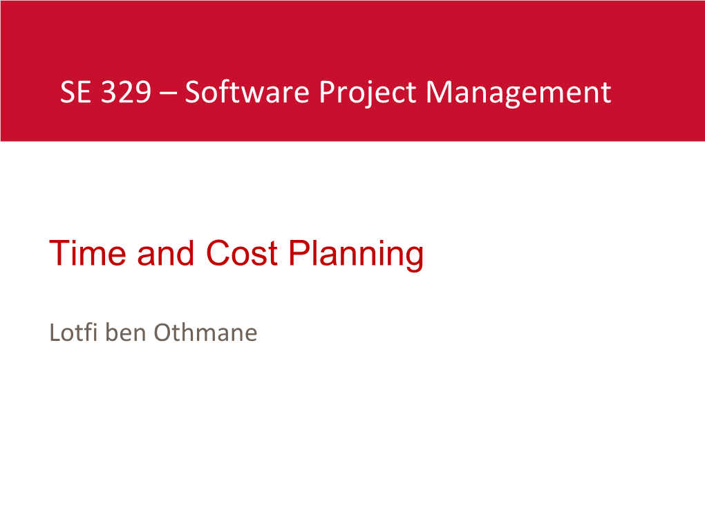 Time and Cost Planning