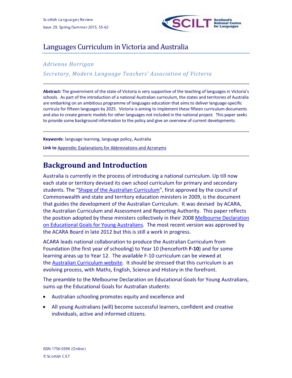 Languages Curriculum in Victoria and Australia