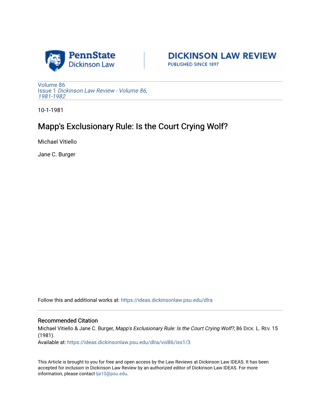 Mapp's Exclusionary Rule: Is the Court Crying Wolf?