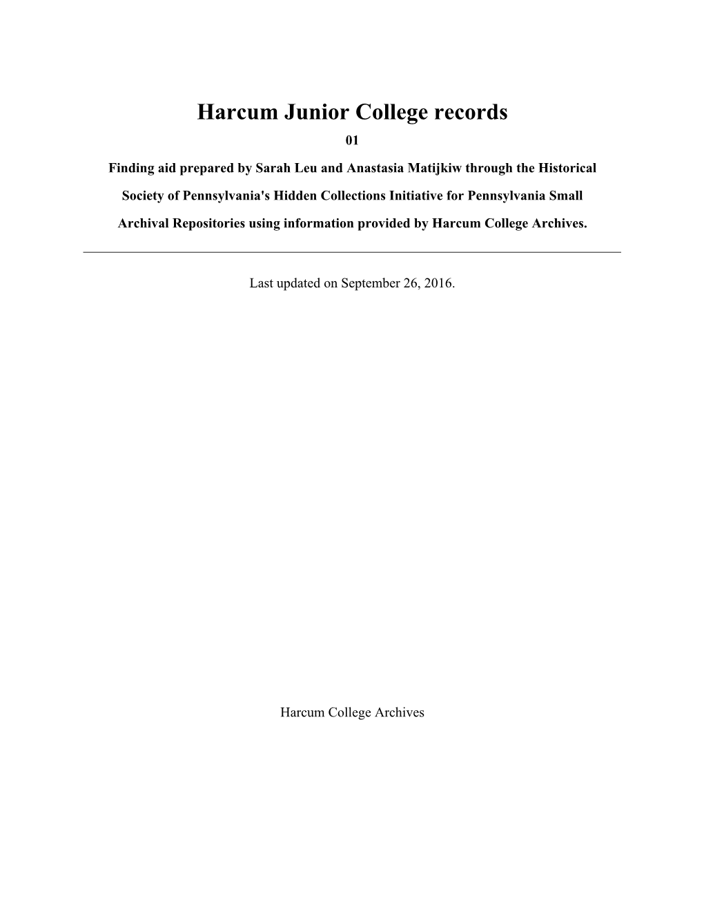 Harcum Junior College Records