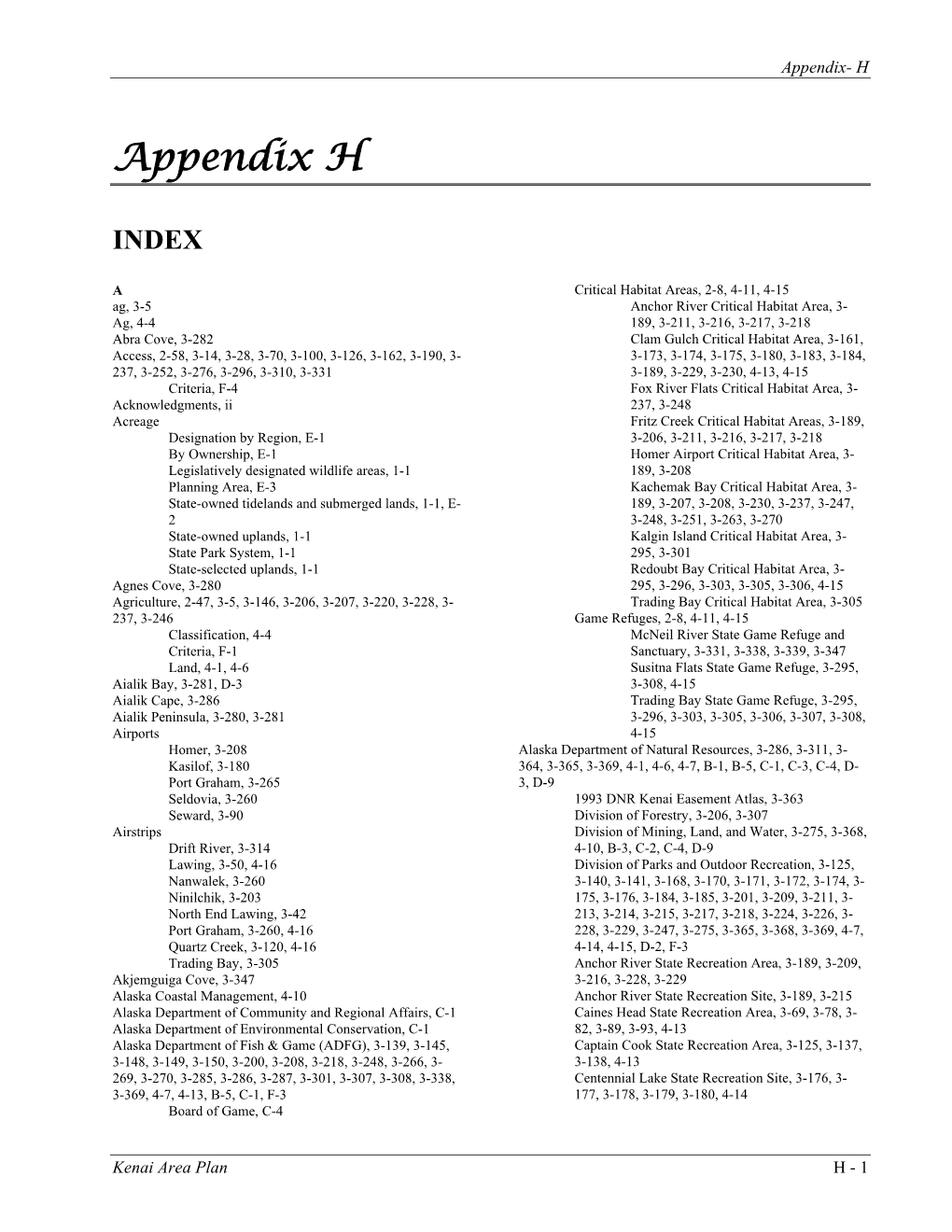 H. Plan Index