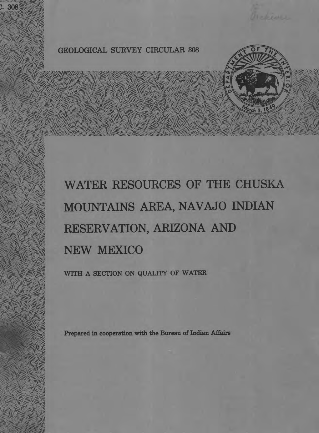 Water Resources of the Chuska Mountains Area, Navajo Indian Reservation, Arizona and New Mexico