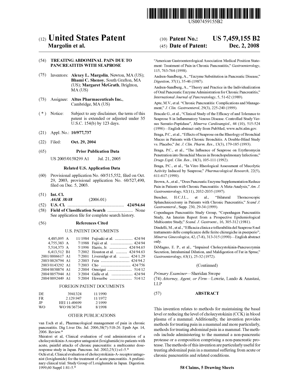 (12) United States Patent (10) Patent No.: US 7459,155 B2 Margolin Et Al