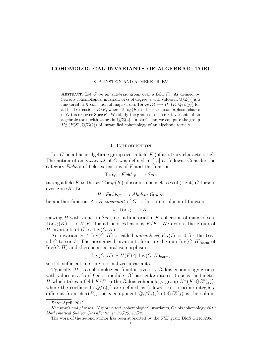 Cohomological Invariants of Algebraic Tori