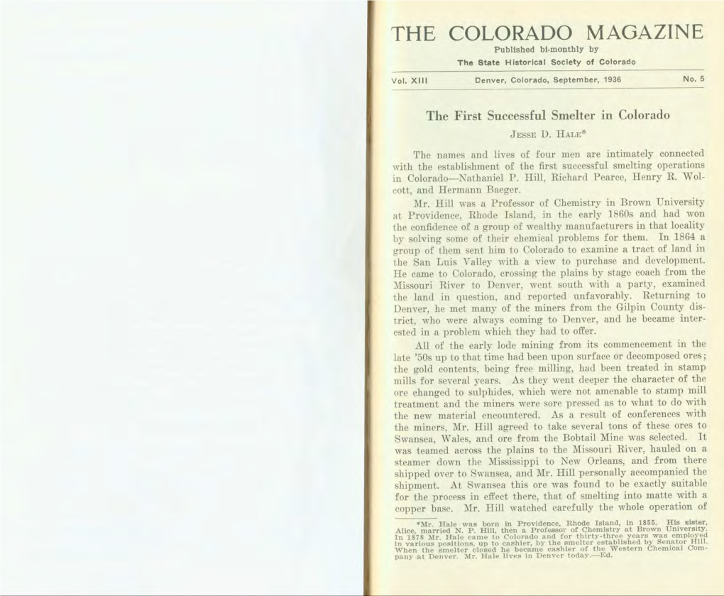 THE COLORADO MAGAZINE Published Bi-Monthly by the State Historical Society of Colorado