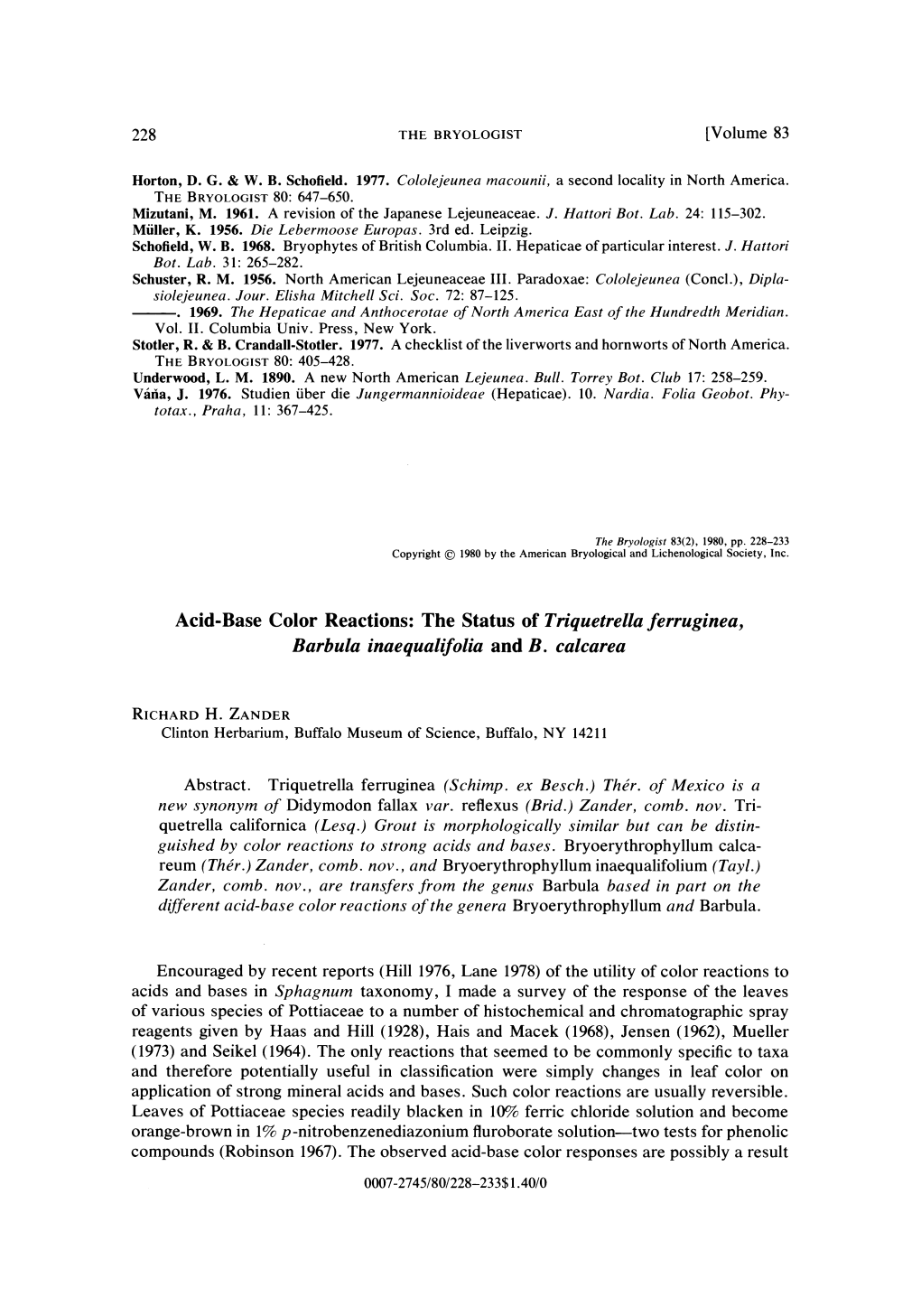 Acid-Base Color Reactions: the Status of Triquetrella Ferruginea