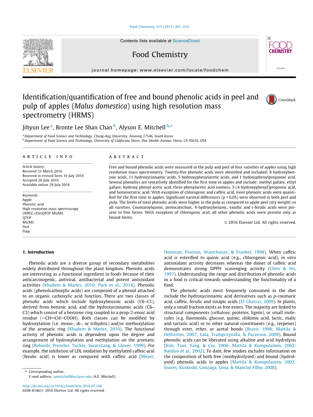 Identification/Quantification of Free and Bound Phenolic Acids in Peel And