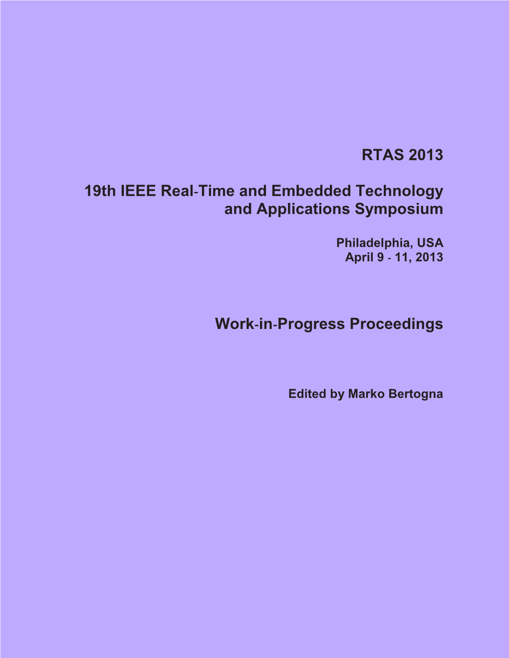 RTAS 2013 19Th IEEE Realǧtime and Embedded Technology And