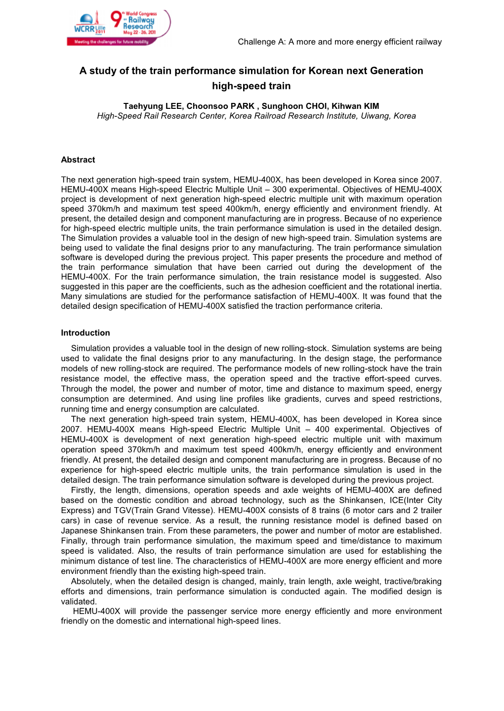 A Study of the Train Performance Sim High-Spe Train Performance