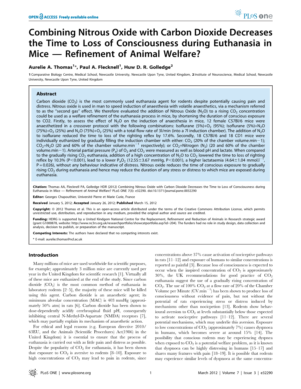 Combining Nitrous Oxide with Carbon Dioxide Decreases the Time to Loss of Consciousness During Euthanasia in Mice — Refinement of Animal Welfare?