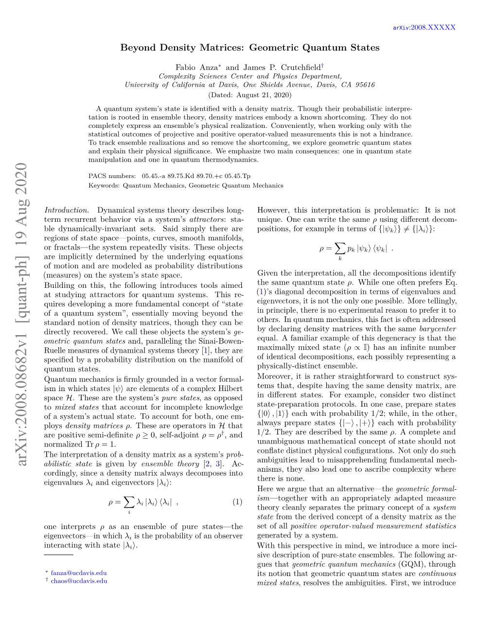 Beyond Density Matrices: Geometric Quantum States