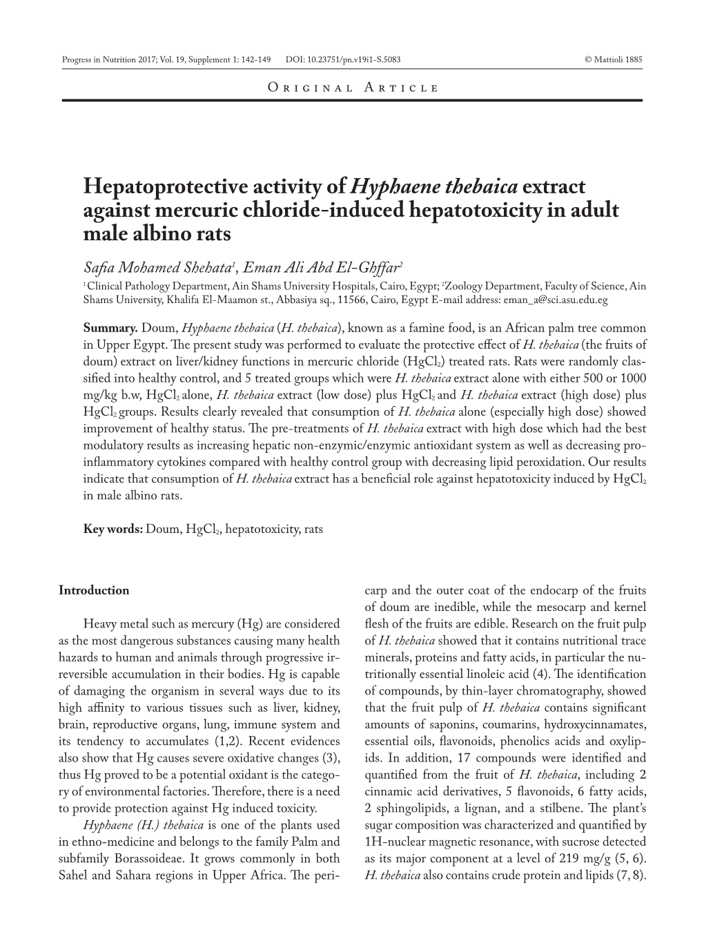 Hepatoprotective Activity of Hyphaene Thebaica Extract Against Mercuric