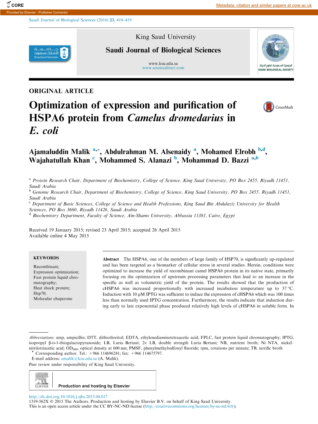 Optimization of Expression and Purification of HSPA6 Protein From