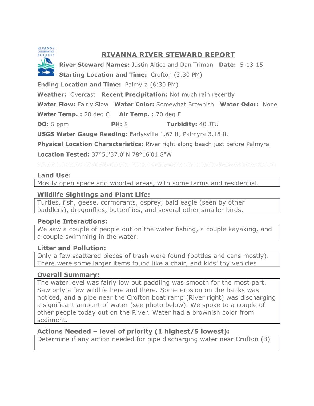 Rivanna River Steward Report