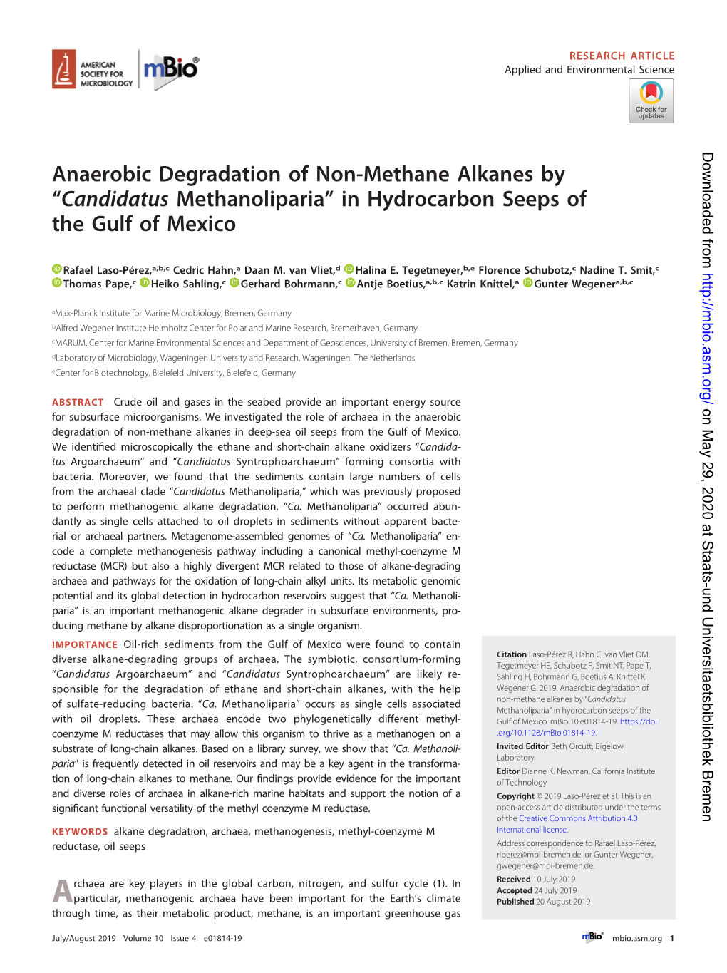 Anaerobic Degradation of Non-Methane Alkanes by “Candidatus Methanoliparia” in Hydrocarbon Seeps of the Gulf of Mexico