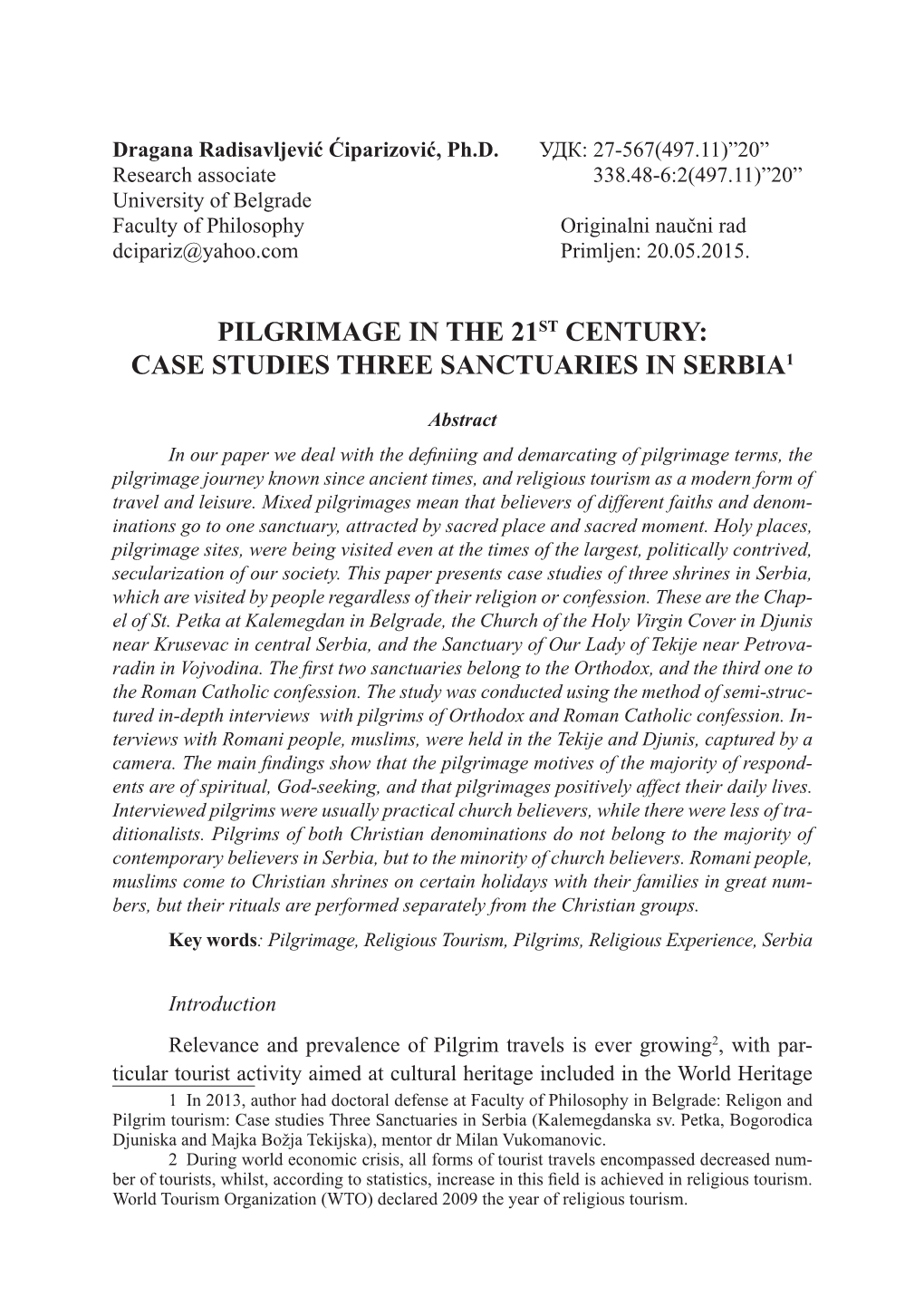 Case Studies Three Sanctuaries in Serbia1