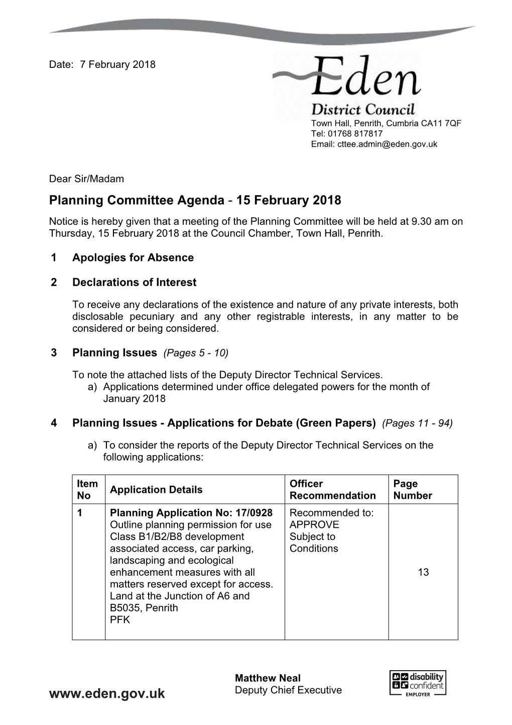 (Public Pack)Agenda Document for Planning Committee, 15/02/2018 09:30