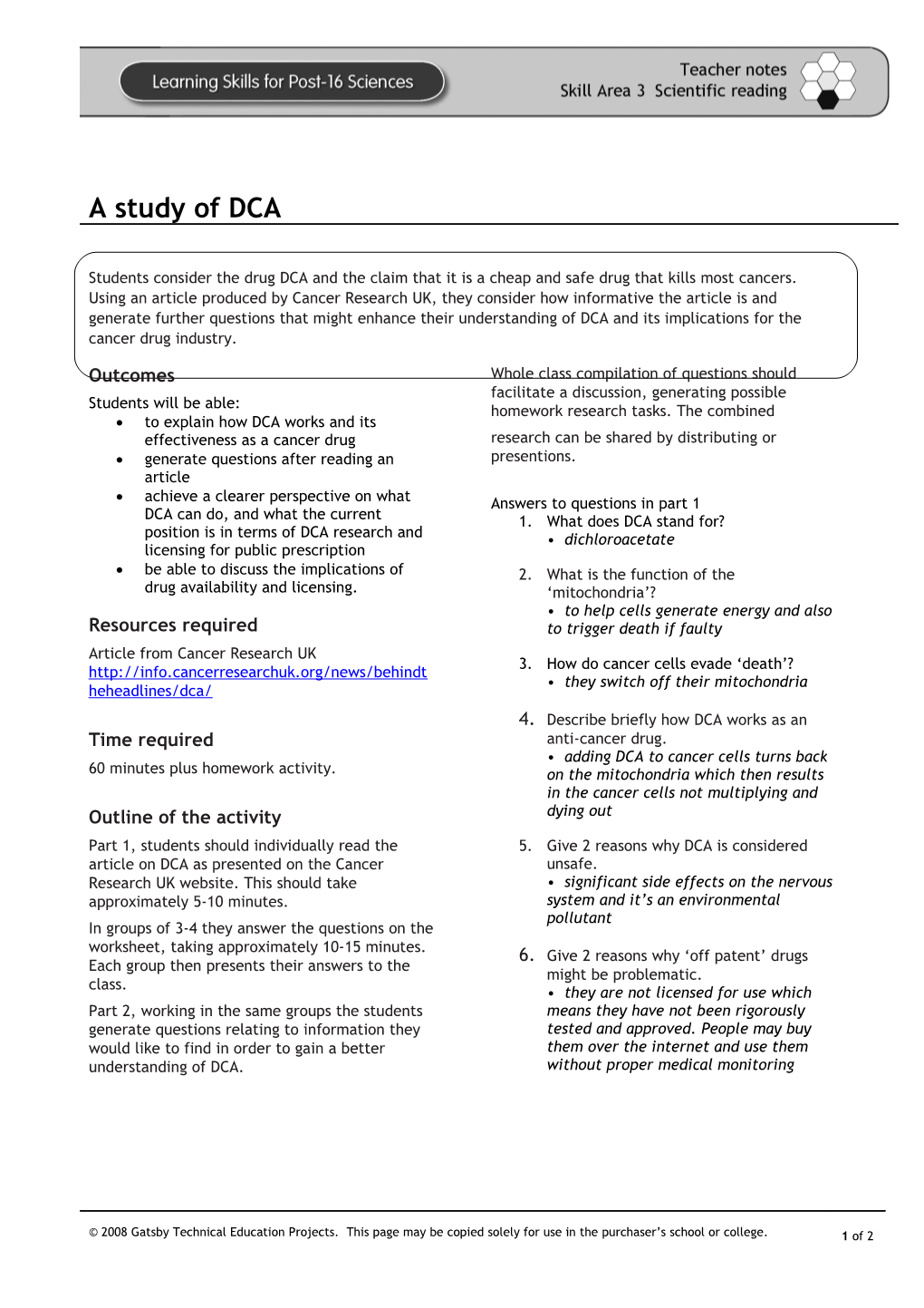 To Explain How DCA Works and Its Effectiveness As a Cancer Drug