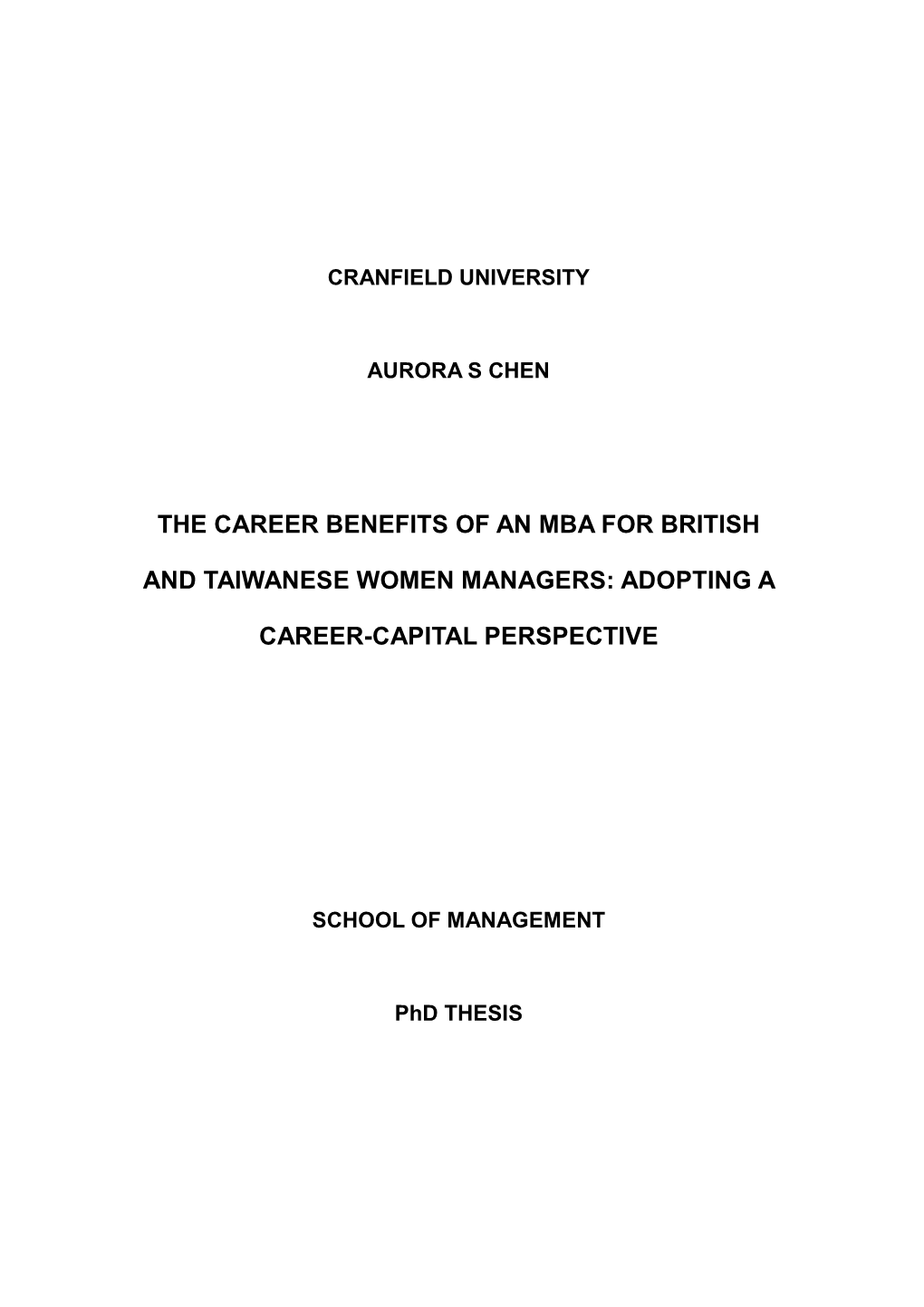 The Career Benefits of an MBA for British and Taiwanese Women Managers: Adopting a Career-Capital Perspective