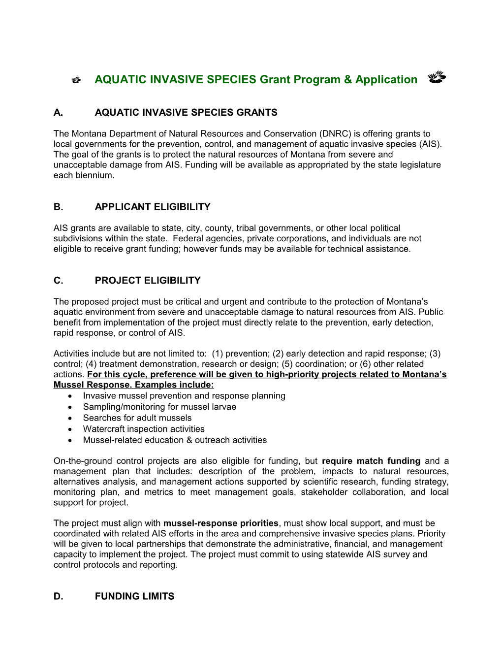 AQUATIC INVASIVE SPECIES Grant Program & Application