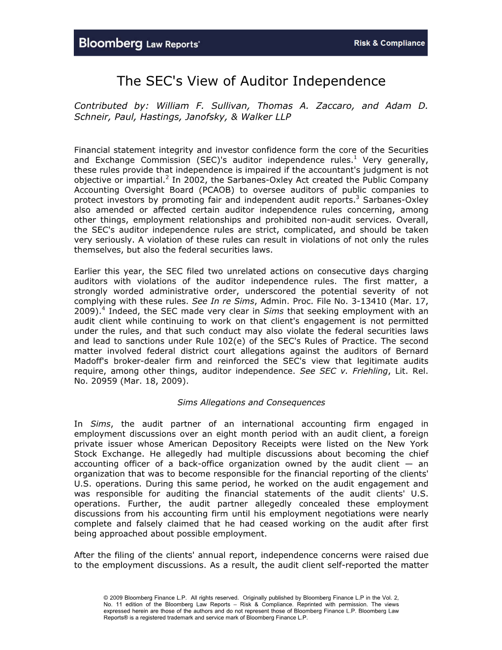 The SEC's View of Auditor Independence