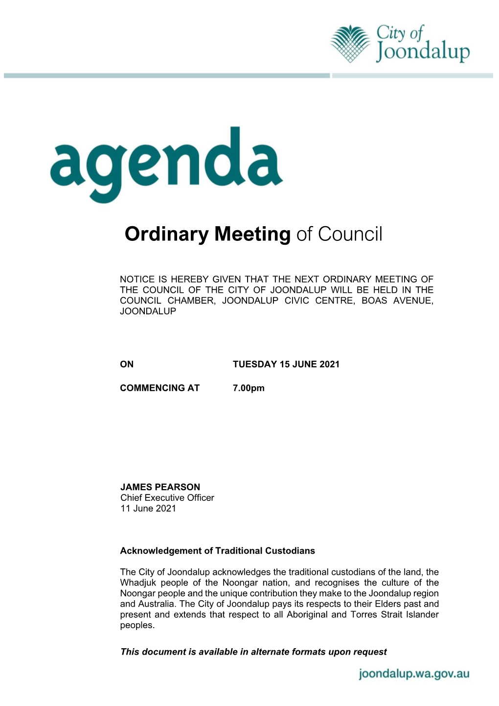 AGENDA for the MEETING of COUNCIL - 15.06.2021 Page I