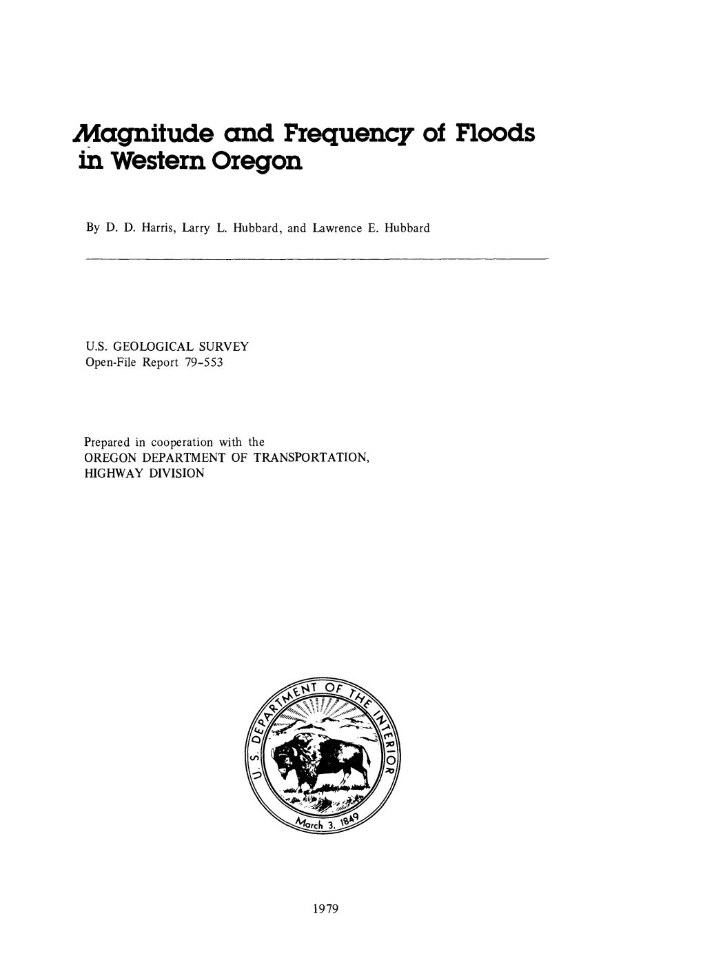 Magnitude and Frequency of Floods in Western Oregon