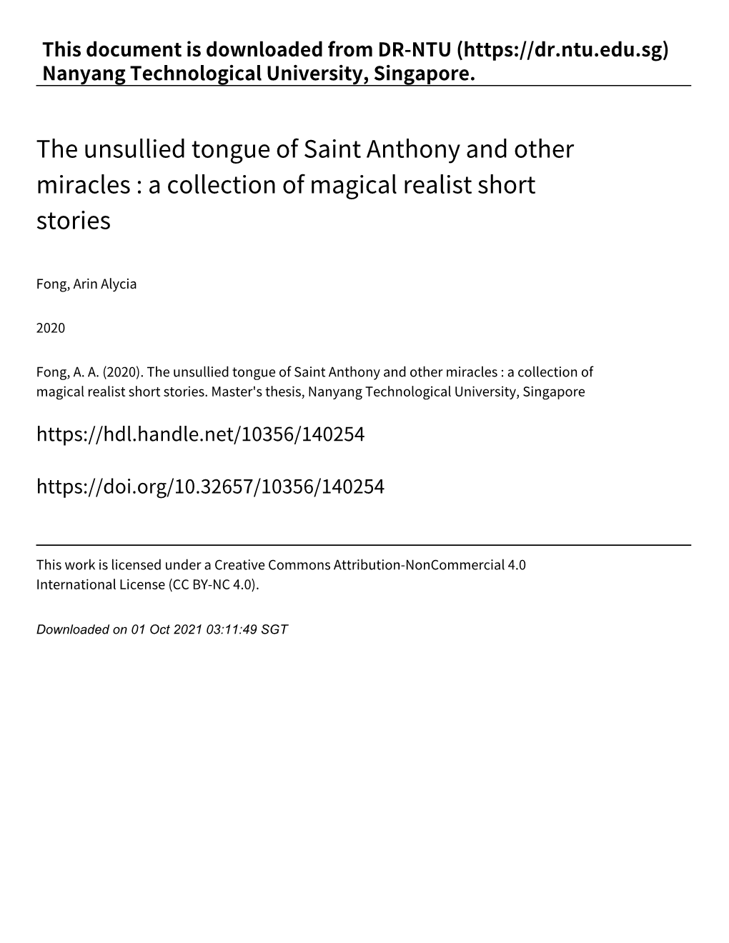 The Unsullied Tongue of Saint Anthony and Other Miracles : a Collection of Magical Realist Short Stories