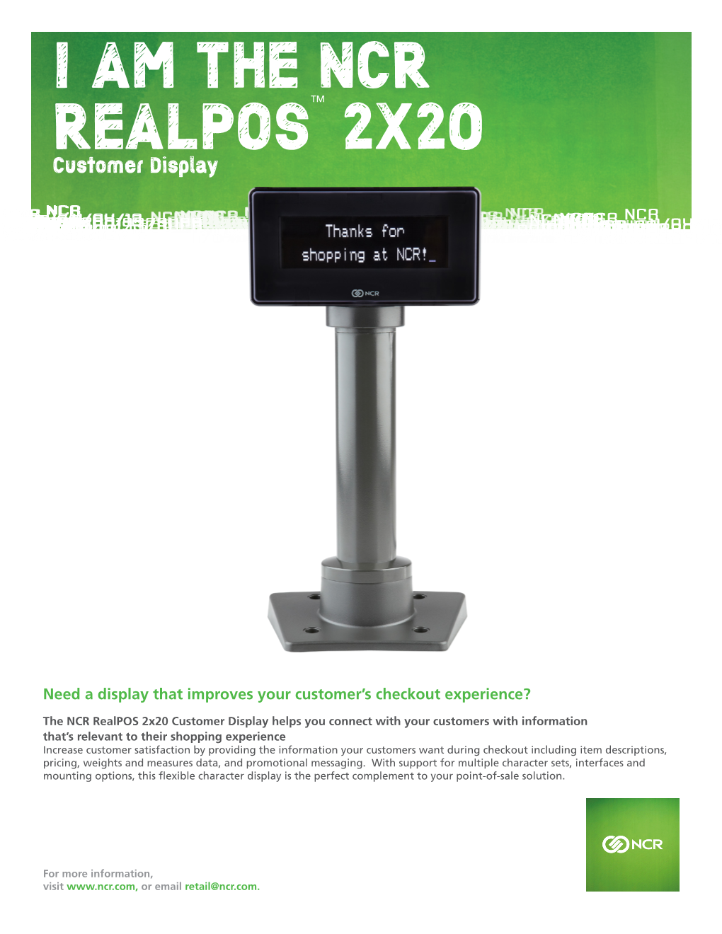 NCR Realpos 2X20 Customer Display Datasheet