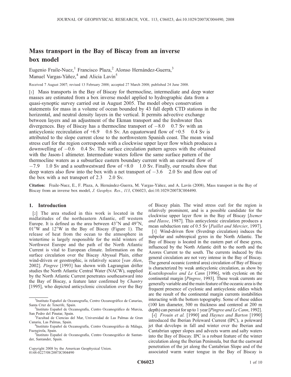 Mass Transport in the Bay of Biscay from an Inverse Box Model