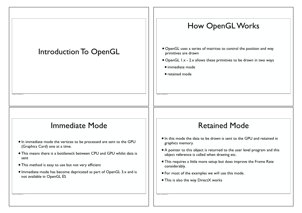 How Opengl Works Immediate Mode Retained Mode
