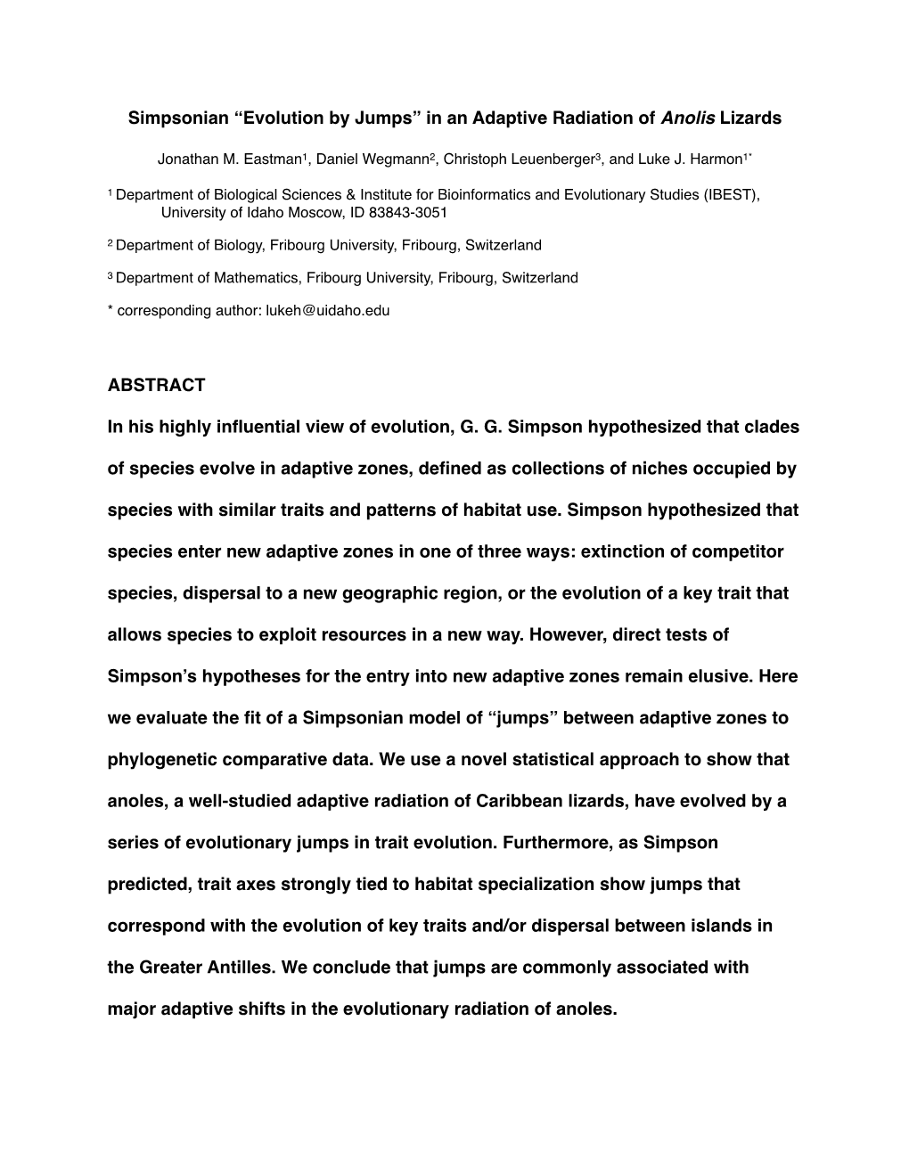 Simpsonian “Evolution by Jumps” in an Adaptive Radiation of Anolis Lizards