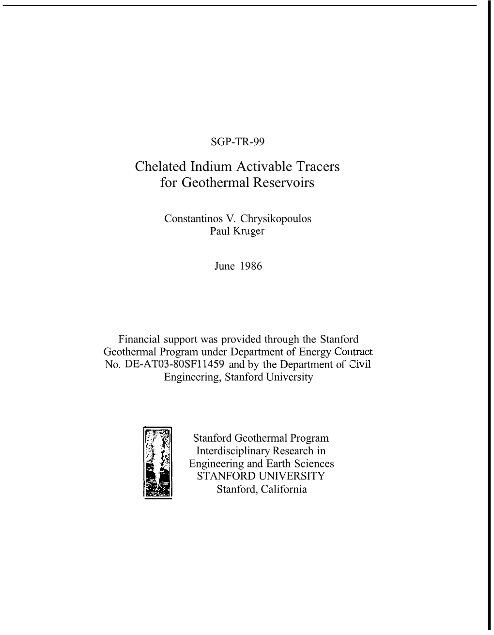 Chelated Indium Activable Tracers for Geothermal Reservoirs