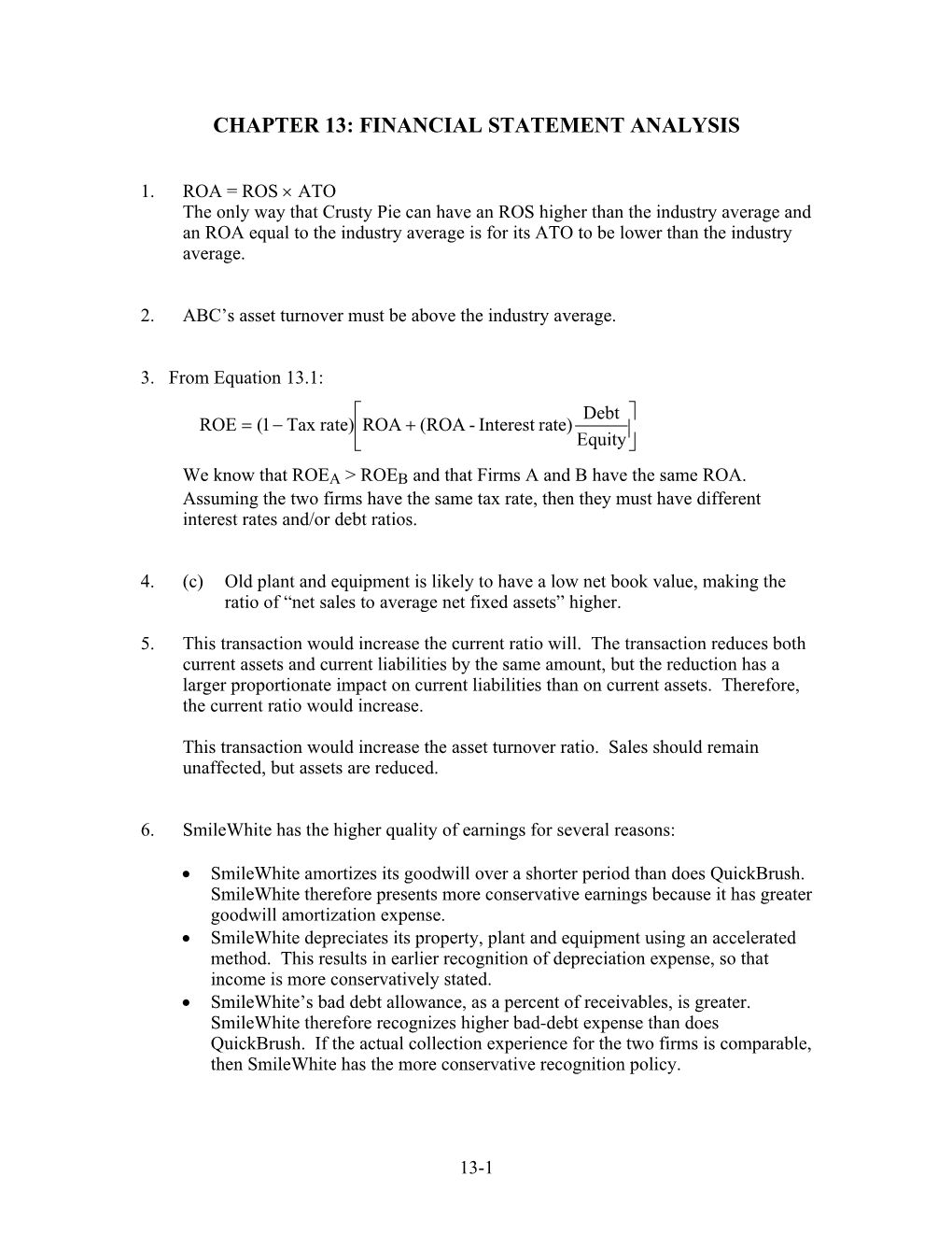 Chapter 13: Financial Statement Analysis