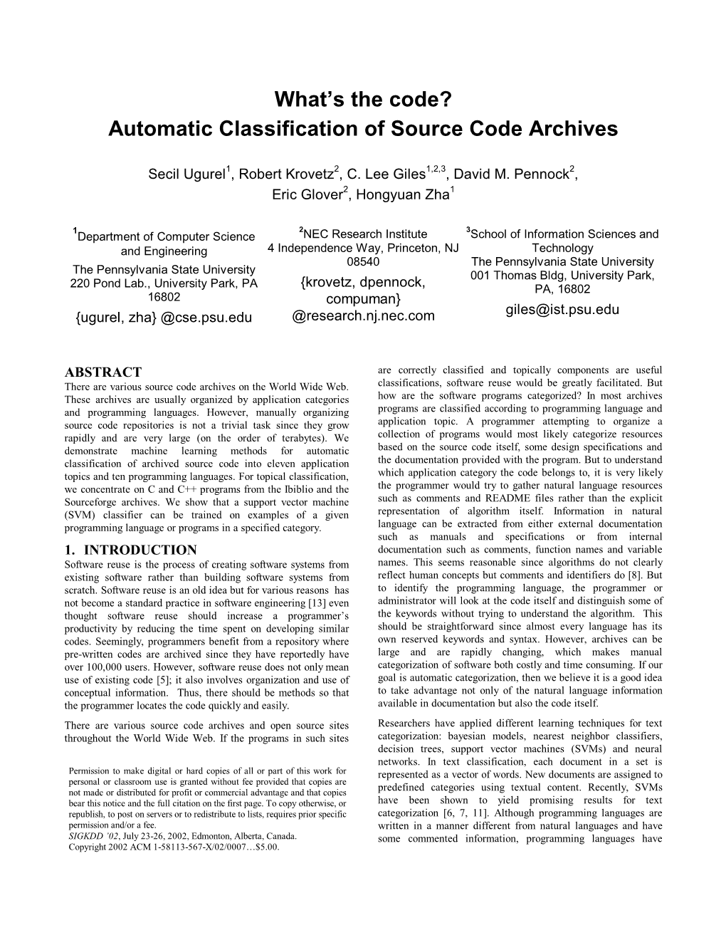 Automatic Classification of Source Code Archives
