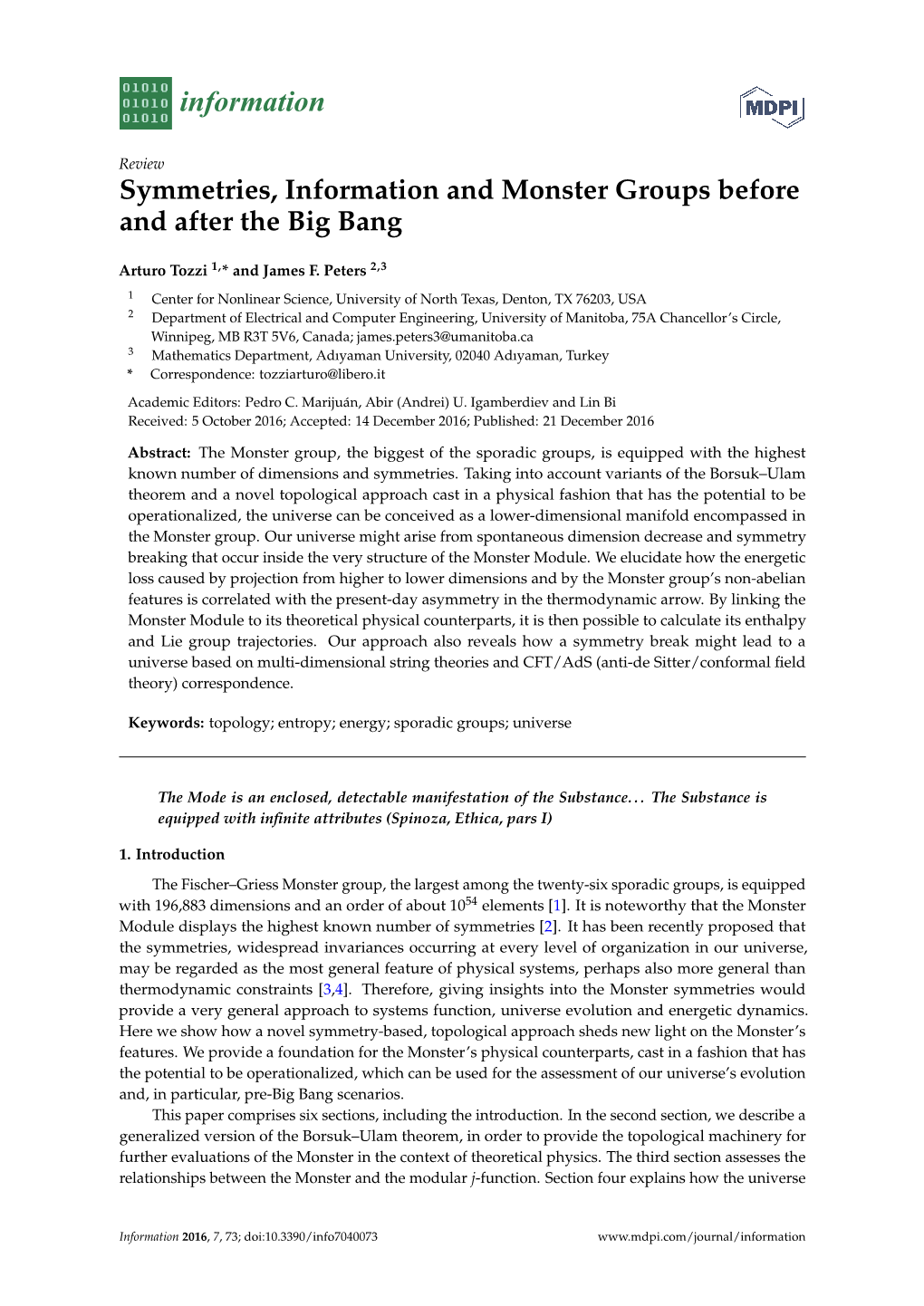 Symmetries, Information and Monster Groups Before and After the Big Bang