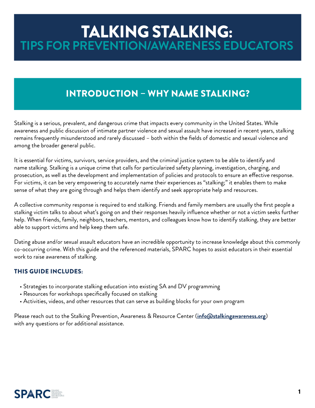 Talking Stalking: Tips for Prevention/Awareness Educators