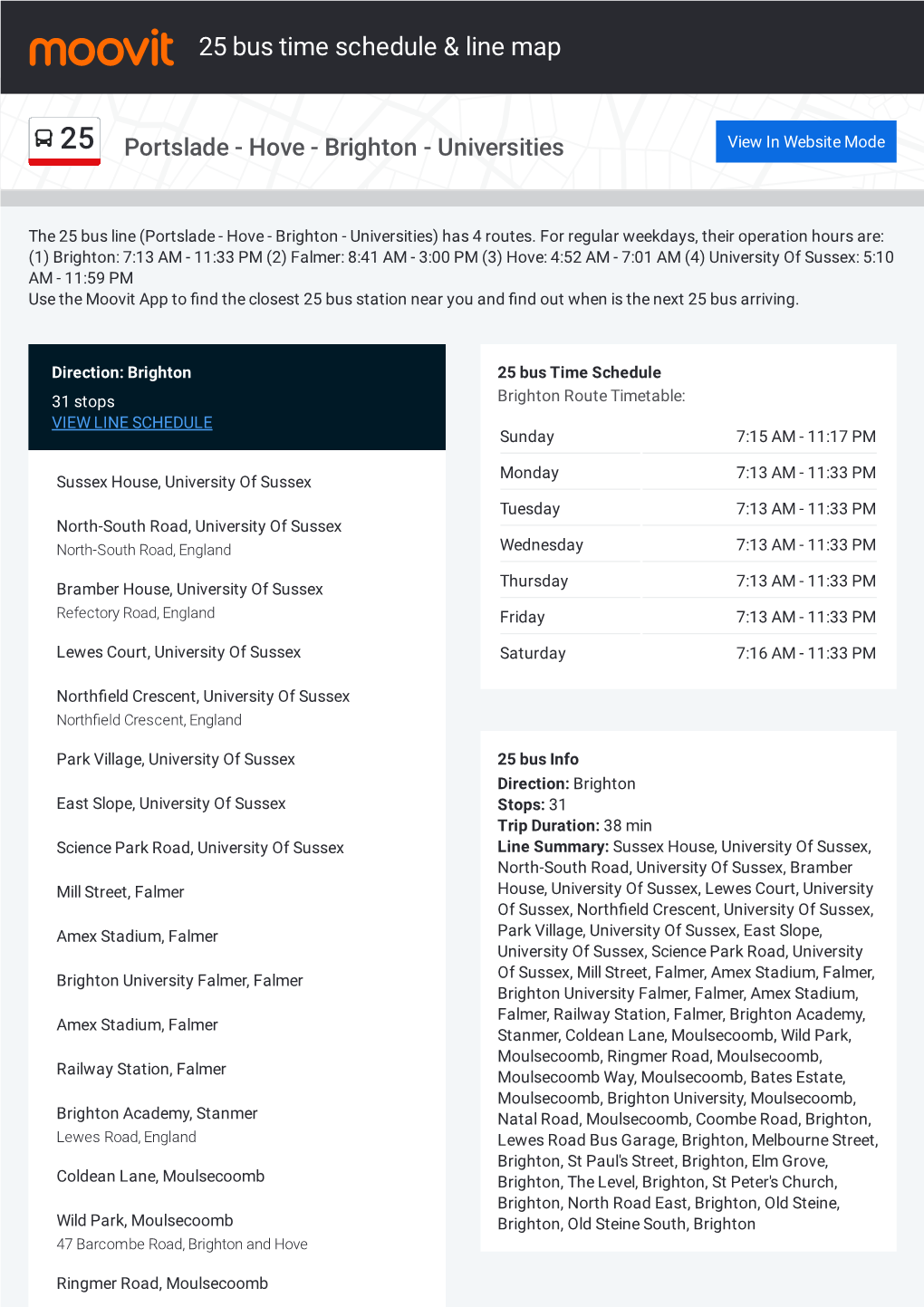 25 Bus Time Schedule & Line Route