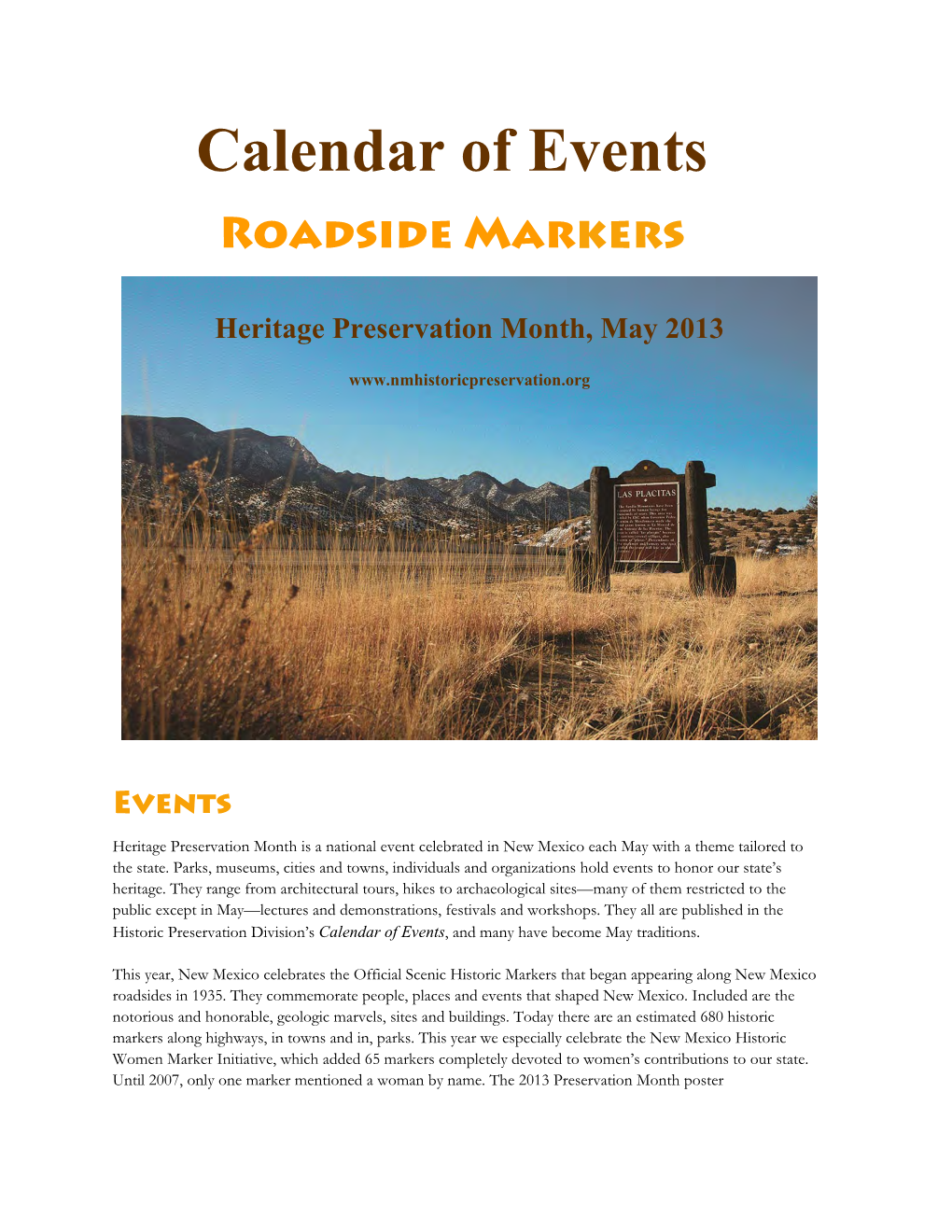 Calendar of Events